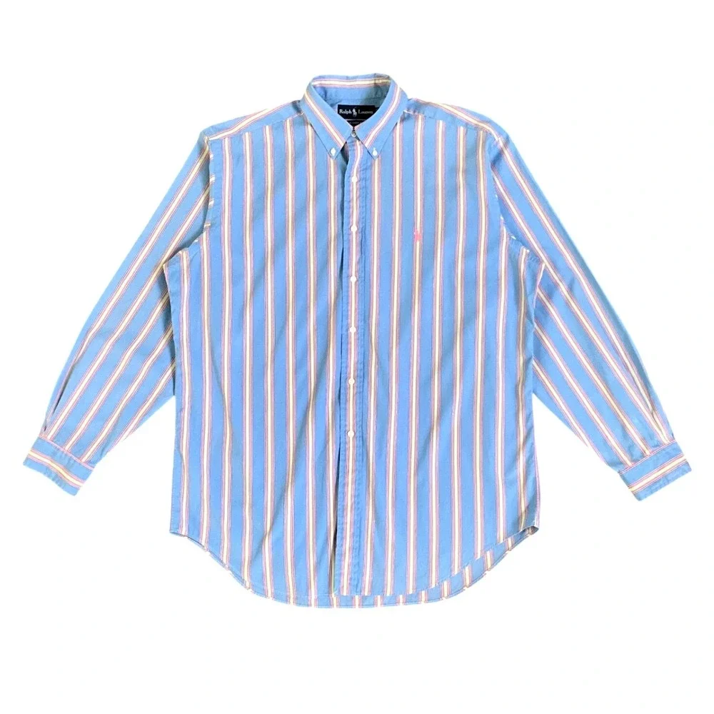 Ralph Lauren Classic Fit Blue Multicolor Stripe Button Down Shirt Mens 16.5 L